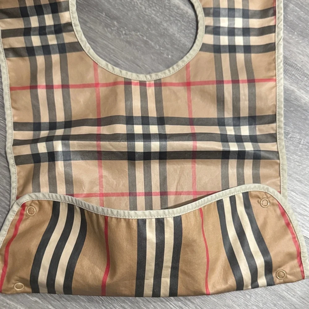 Burberry Tan and Black Checkered Baby Bib